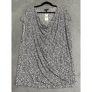 Lane Bryant Black & White Draped Jersey Floral Tunic Top Cowl Neck, Size 22/24